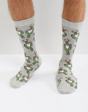 Новогодние носки с кактусами Urban Eccentric. Цвет: серый