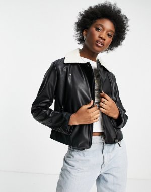 Байкерская куртка из искусственной кожи с воротником искусственного меха Wednesdays Girl-Черный Wednesday's Girl