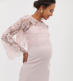 Платье 2-в-1 с длинными рукавами и кружевом -Серый Chi London Maternity