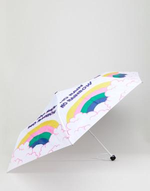 Зонт с принтом радуги и туч Monki. Цвет: белый