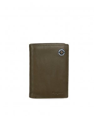 Мужской кожаный кошелек Вертикальный Badge с портмоне цвета хаки Pepe Jeans