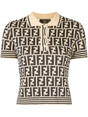 Трикотажная рубашка-поло с логотипом FF Fendi Pre-Owned. Цвет: белый