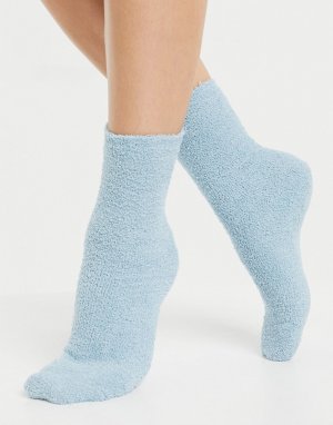 Пушистые трикотажные носки голубого цвета Cozy-Голубой Monki