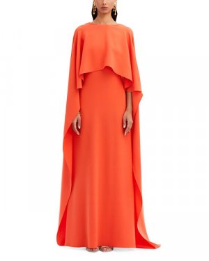 Платье из жоржета с накидкой на спине , цвет Orange Oscar de la Renta