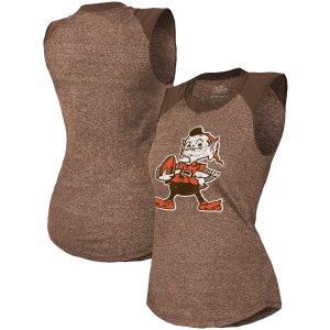 Женская коричневая майка Threads Cleveland Browns в стиле ретро, ​​тройная с мышцами реглан Majestic