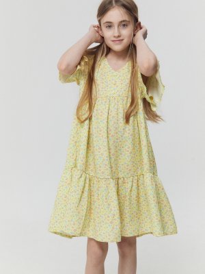 Платье для девочек желтое с цветами Mark Formelle. Цвет: цветы на желтом