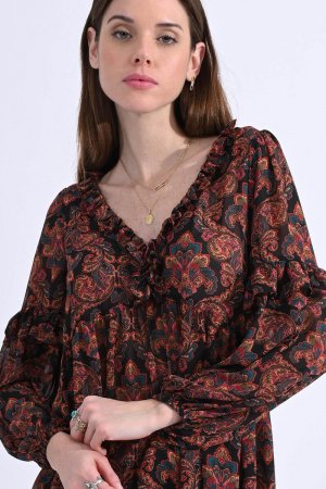Блузка с длинными рукавами принтом и рюшами , темно-красный Molly Bracken