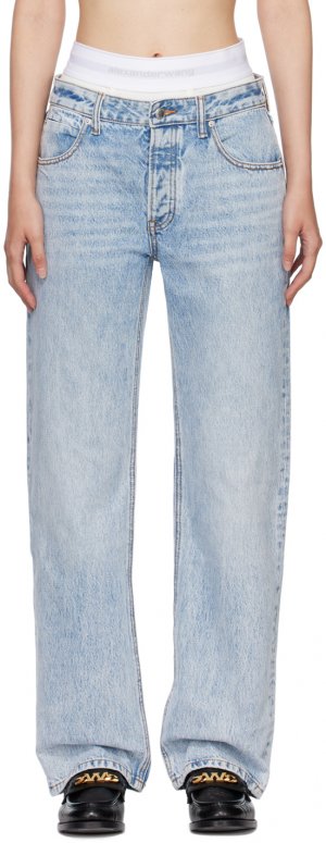Синие эластичные короткие многослойные джинсы Alexander Wang