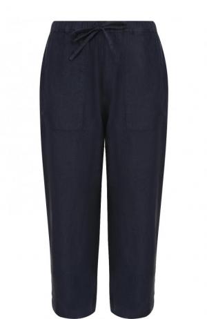 Укороченные льняные брюки с эластичным поясом 120% Lino. Цвет: темно-синий