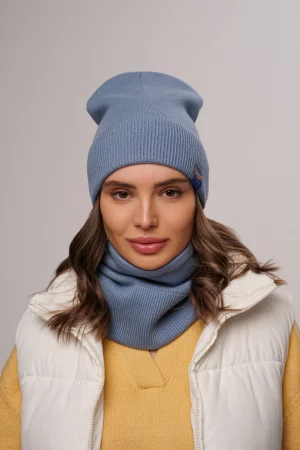 Комплект шапка и снуд женский 67116 джинс Каляев. Цвет: синий