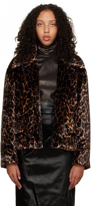 Коричневая куртка из искусственного меха с леопардовым принтом Dries Van Noten