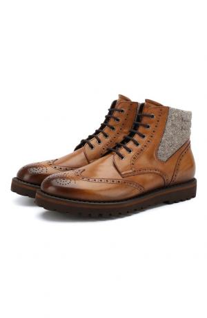 Кожаные ботинки с брогированием и внутренней меховой отделкой W.Gibbs. Цвет: светло-коричневый