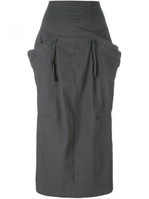 Приталенная юбка с карманами на молнии Rundholz. Цвет: серый