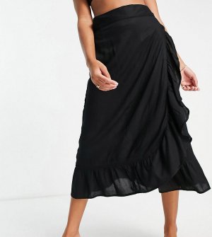 Черная пляжная юбка с оборкой и запахом Esmee Exclusive-Черный цвет Esmée