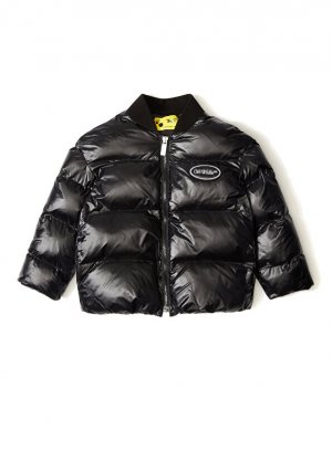Черное пуховое пальто для мальчика с логотипом Off-White