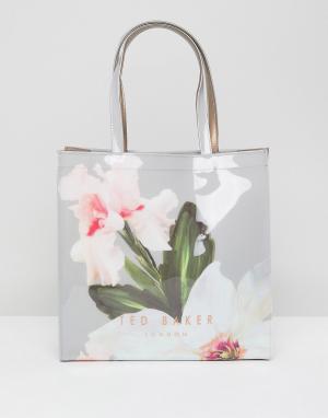 Большая сумка с цветочным принтом и логотипом Ted Baker. Цвет: серый