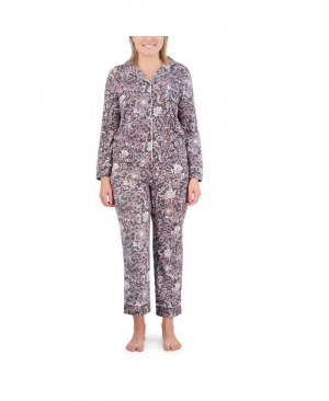 Женский пижамный комплект из топа и брюк с длинными рукавами воротником-стойкой , серый Tahari