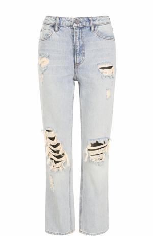 Укороченные джинсы прямого кроя с потертостями Denim X Alexander Wang. Цвет: голубой