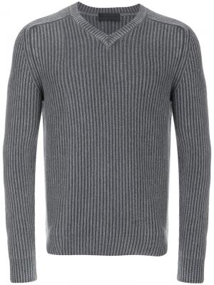 Пуловер в рубчик с V-образным вырезом Iris Von Arnim. Цвет: серый