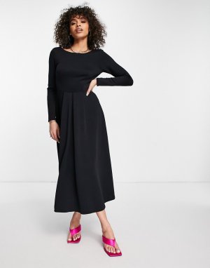 Приталенное платье мидакси черного цвета со свободной юбкой -Черный Closet London
