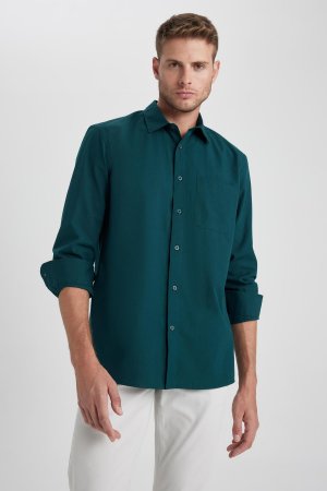 Рубашка из поплина с длинным рукавом стандартного кроя , зеленый DeFacto