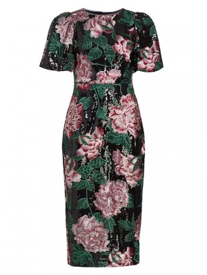 Платье-миди с цветочной вышивкой , черный Marchesa Notte