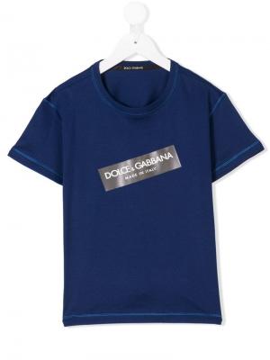 Футболка с заплаткой логотипом Dolce & Gabbana Kids. Цвет: синий