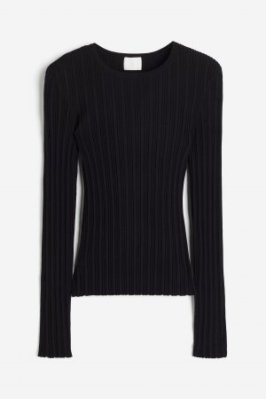 Лонгслив Rib-knit, черный H&M