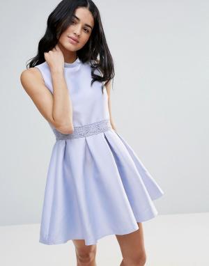 Короткое приталенное платье с кружевной вставкой Zibi London. Цвет: фиолетовый