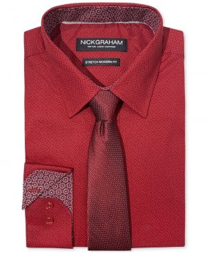 Мужская классическая рубашка узкого кроя с бриллиантовым медальоном и усилителем; Набор галстуков , мультиколор Nick Graham