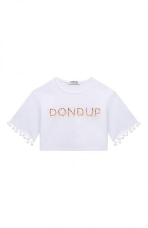 Хлопковая футболка Dondup Kids. Цвет: белый