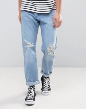 Выбеленные расклешенные джинсы цвета светлого индиго Zeffer. Цвет: синий