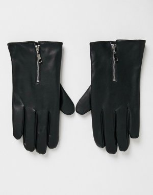 Перчатки для сенсорных гаджетов из искусственной кожи с молнией -Черный цвет ASOS DESIGN