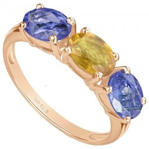 Серебряное кольцо с натуральными камнями сапфир (желтый) и танзанит - размер 16 LAZURIT-ONLINE. Цвет: синий