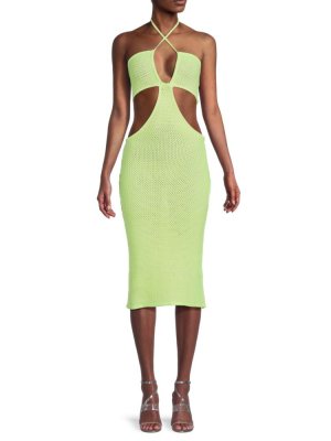 Облегающее платье миди с вырезом крючком , цвет Neon Green Victor Glemaud