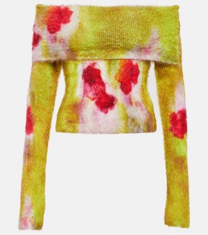 Вязаный свитер с открытыми плечами и цветочным принтом ACNE STUDIOS, разноцветный Studios