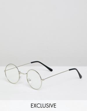 Круглые очки в серебристой оправе с прозрачными стеклами inspired Reclaimed Vintage. Цвет: серебряный