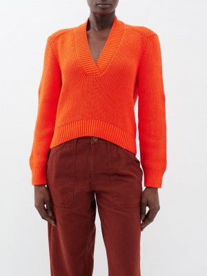 Хлопковый свитер harmony с v-образным вырезом , оранжевый A.P.C.