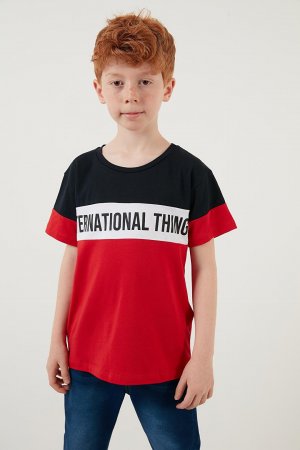 Хлопковая футболка с круглым вырезом цветными блоками 6211017 Lela, темно-синий LELA