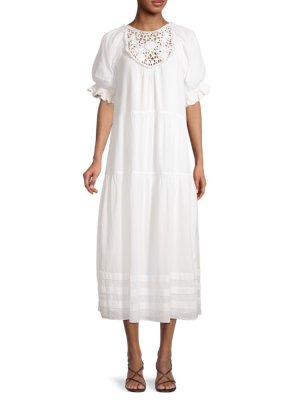 Многоярусное платье миди с пышными рукавами Estrella , белый Saylor