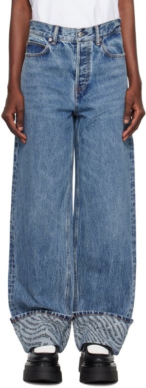 Голубые широкие джинсы с манжетами Wave Alexander Wang