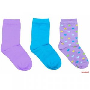 Носки 3 пары, размер 12, розовый, фиолетовый cherubino. Цвет: розовый/фиолетовый/голубой/лиловый