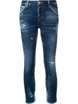 Укороченные джинсы бойфренды с рваными деталями Dsquared2. Цвет: синий