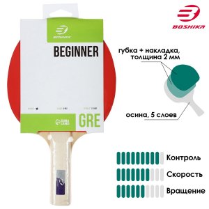Ракетка для настольного тениса boshika beginner 1*, любителей, накладка 1,5 мм, прямая ручка