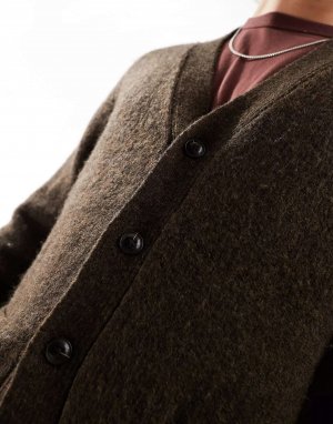 Коричневый кардиган пушистой меланжевой вязки Abercrombie & Fitch. Цвет: коричневый