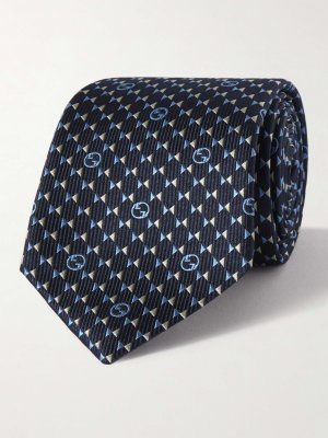 Шелковый жаккардовый галстук шириной 7 см GUCCI, нави Gucci