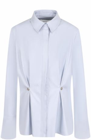 Приталенная хлопковая блуза с защипами Carven. Цвет: голубой