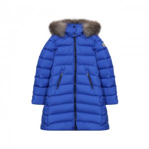 Пуховое пальто с капюшоном Moncler Enfant. Цвет: синий