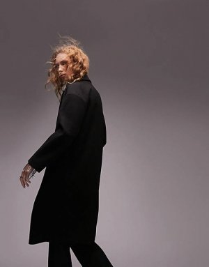 Черное двубортное длинное пальто Topshop