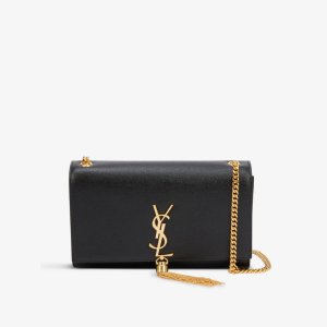 Кожаная сумка через плечо Kate среднего размера с цепочкой и кисточками , черный Saint Laurent
